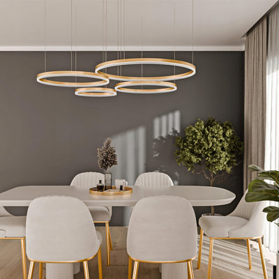 Lampa wisząca LED z czterema pierścieniami w stylu glamour | Soliva