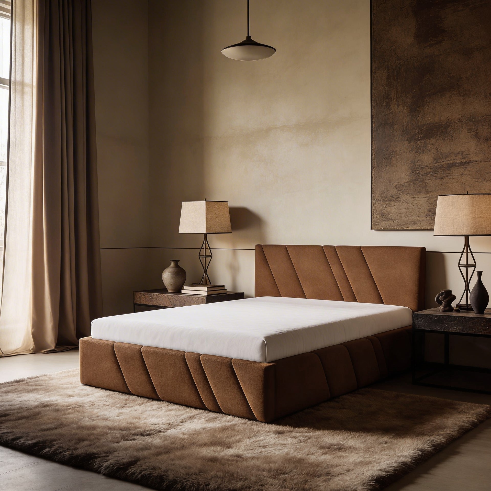 Łóżko tapicerowane pikowane z pojemnikiem w różnych rozmiarach w stylu nowoczesnym - tkanina Coral, dekoracyjne przeszycia | Raiz