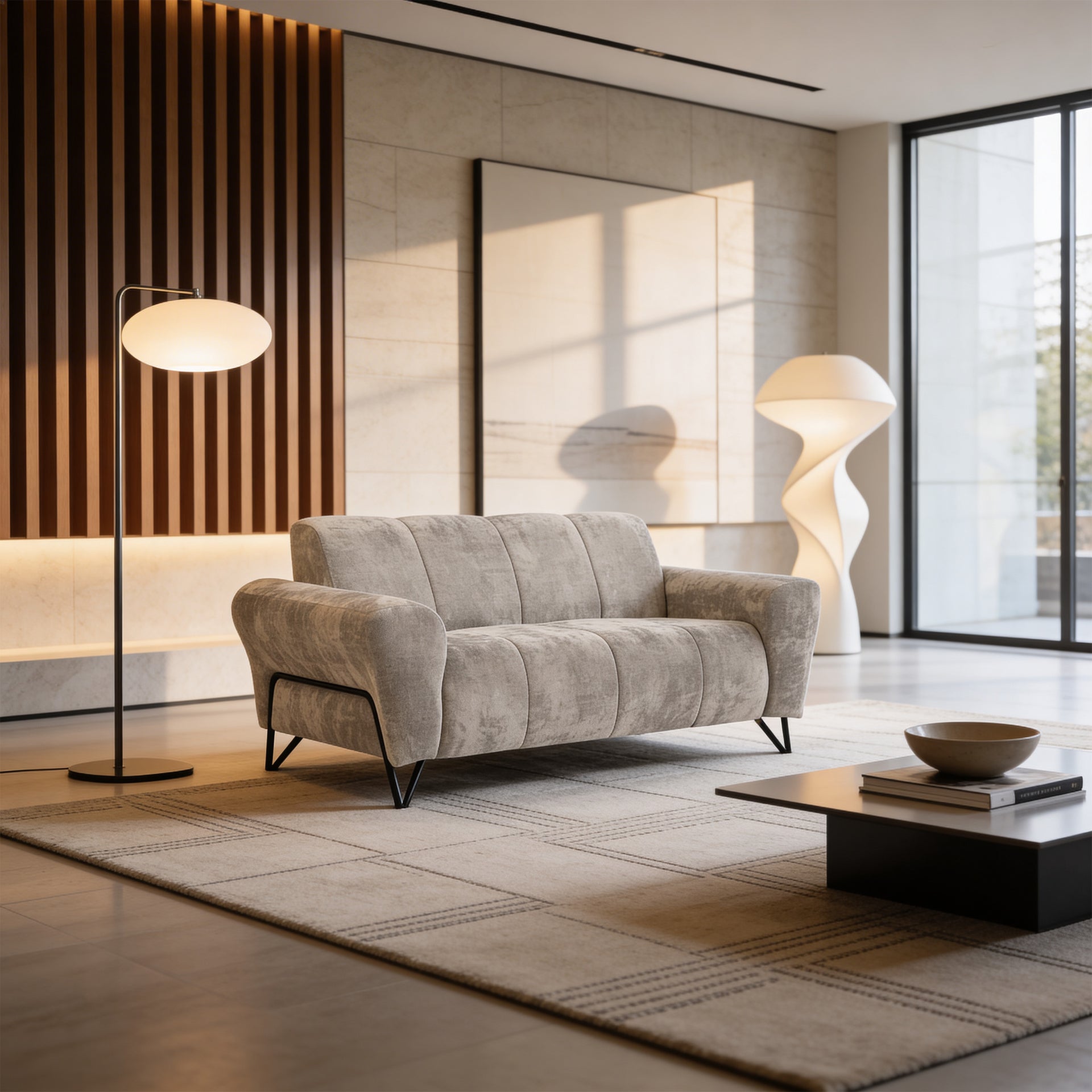 Sofa dwuosobowa do małych przestrzeni - tkanina Vega, miękka bryła, metalowe nogi | Nellia