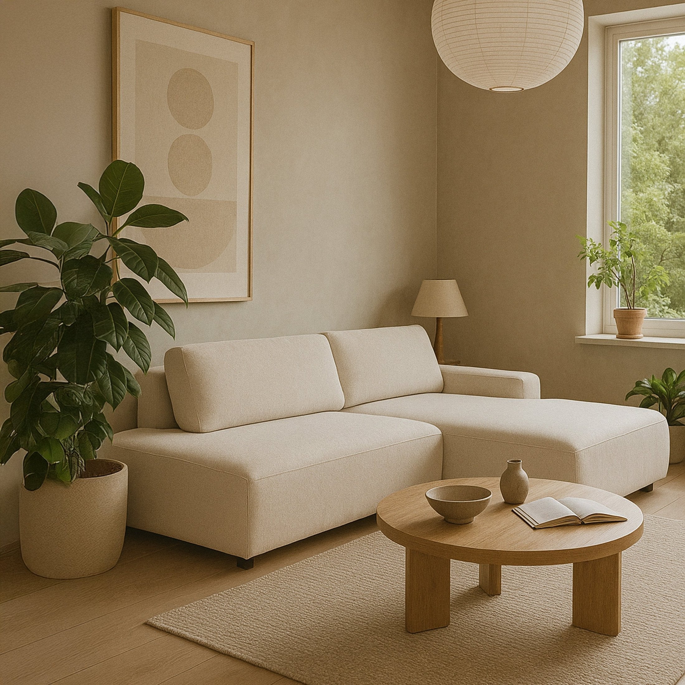 Narożnik z funkcją spania 4-osobowy 125x210 w stylu japandi | Bamby