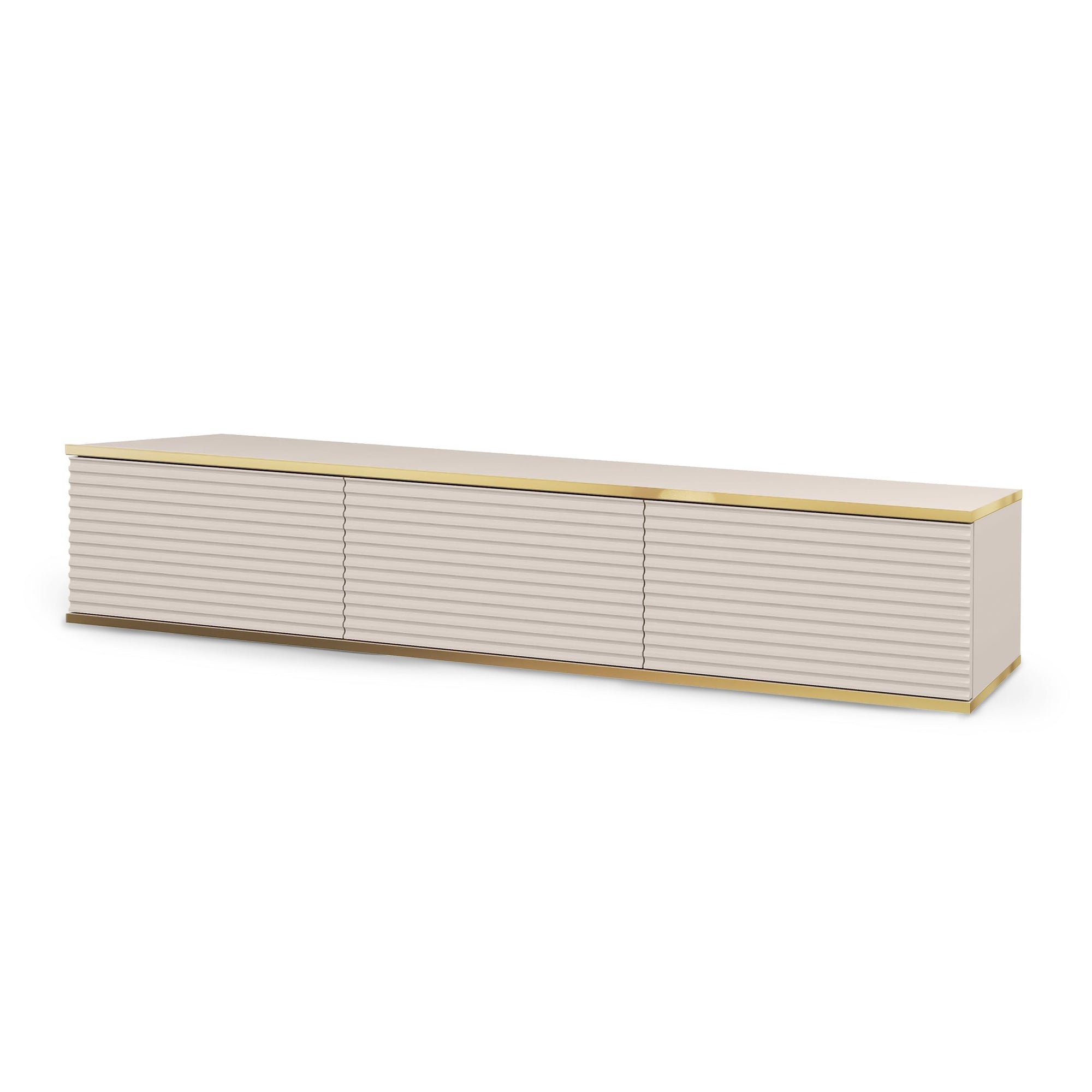Szafka RTV 175x30 ze złotymi akcentami - ryflowany front MDF, system push-to-open | Meva