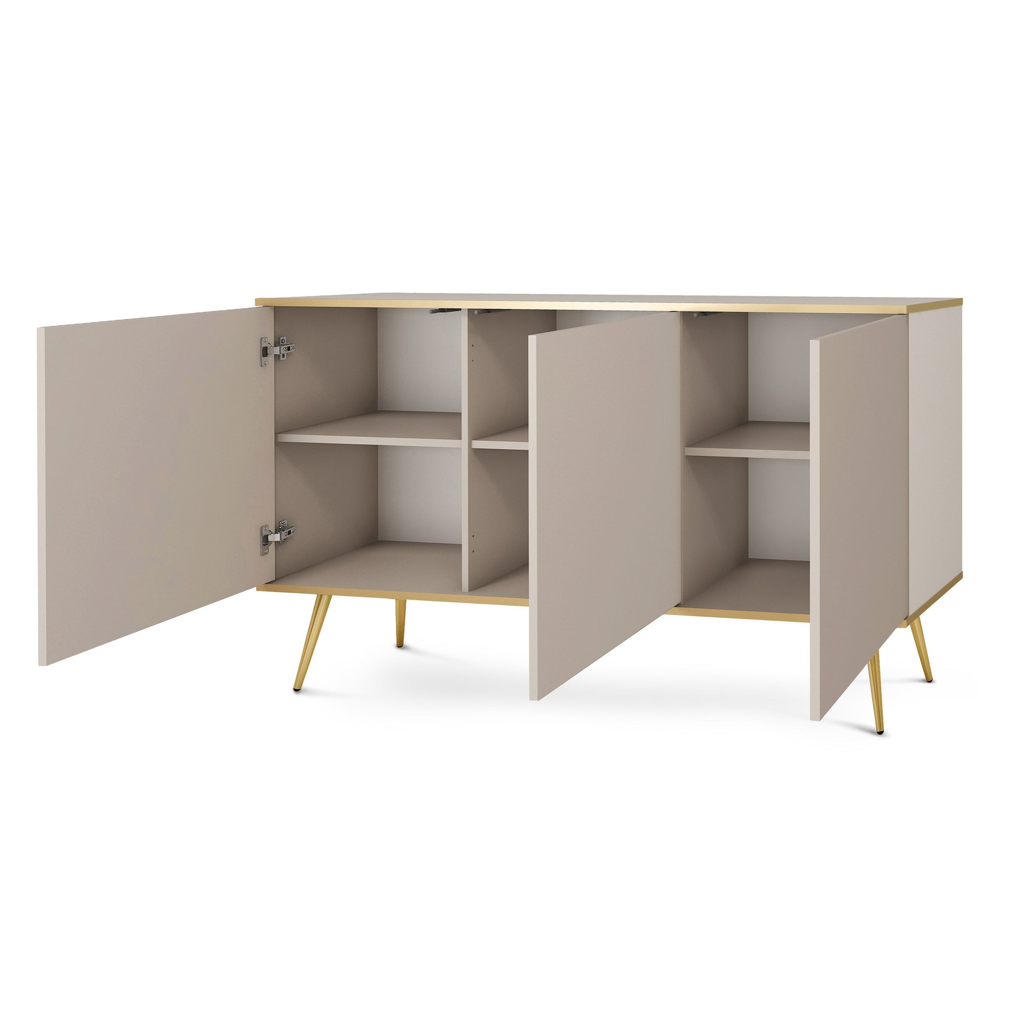Komoda 160x85 w stylu glamour - szeroka zabudowa, push-to-open, metalowe nogi | Meva