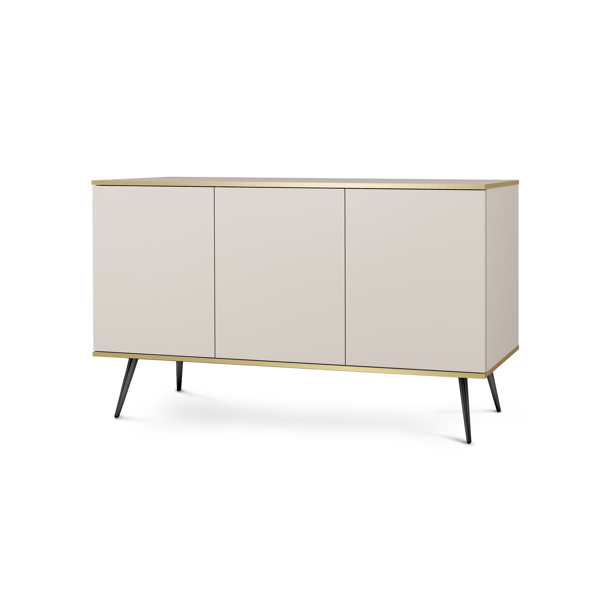Komoda 160x85 w stylu glamour - szeroka zabudowa, push-to-open, metalowe nogi | Meva Beżowy Czarny