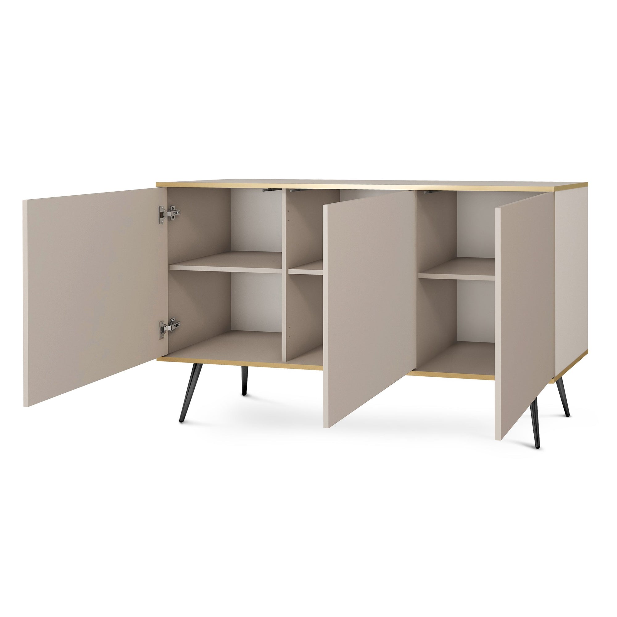 Komoda 160x85 w stylu glamour - szeroka zabudowa, push-to-open, metalowe nogi | Meva