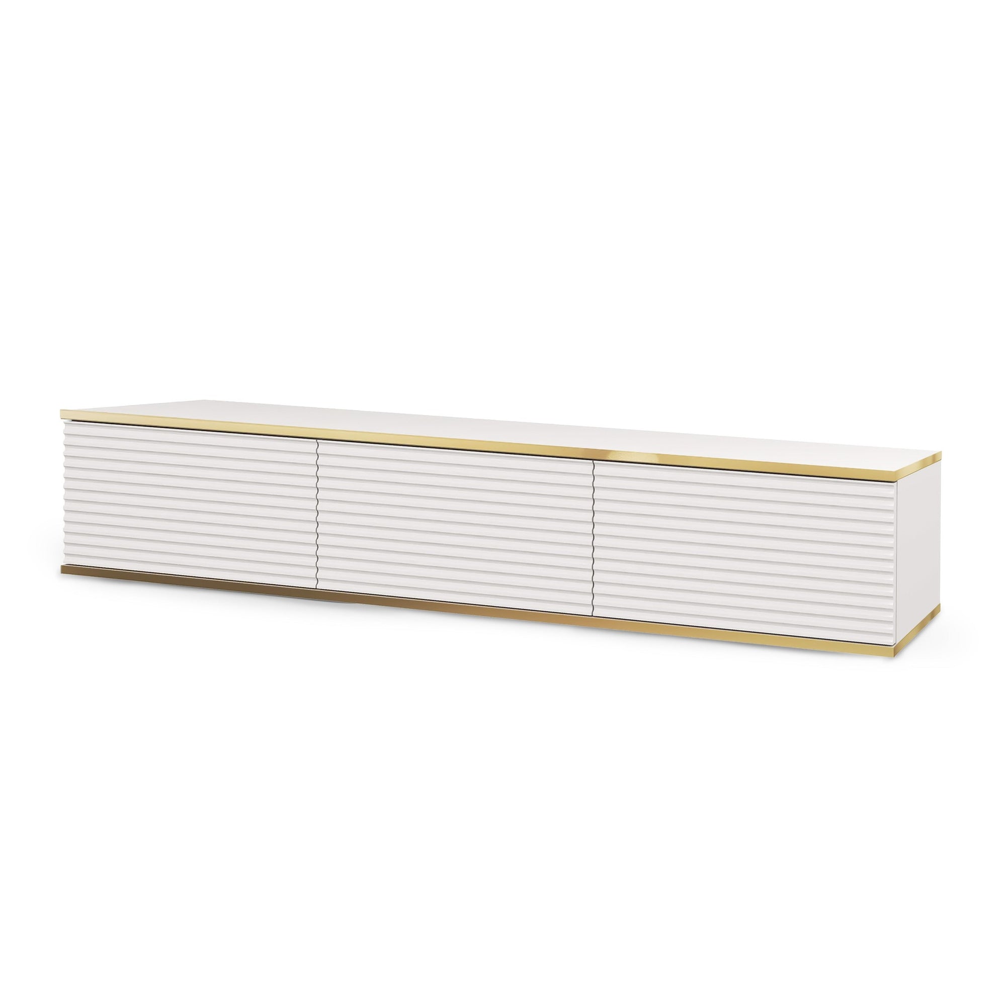 Szafka RTV 175x30 ze złotymi akcentami - ryflowany front MDF, system push-to-open | Meva
