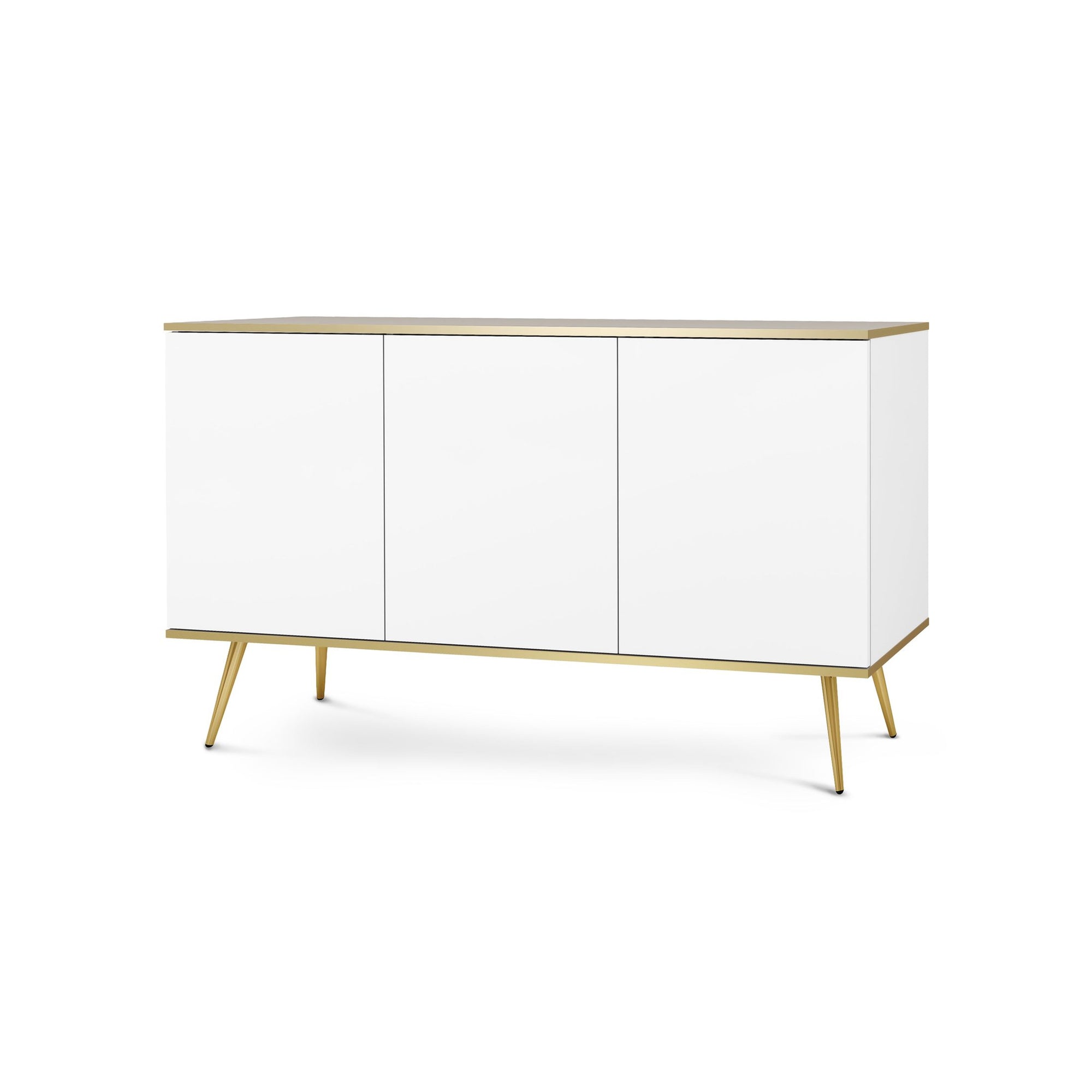 Komoda 160x85 w stylu glamour - szeroka zabudowa, push-to-open, metalowe nogi | Meva Biały Złota