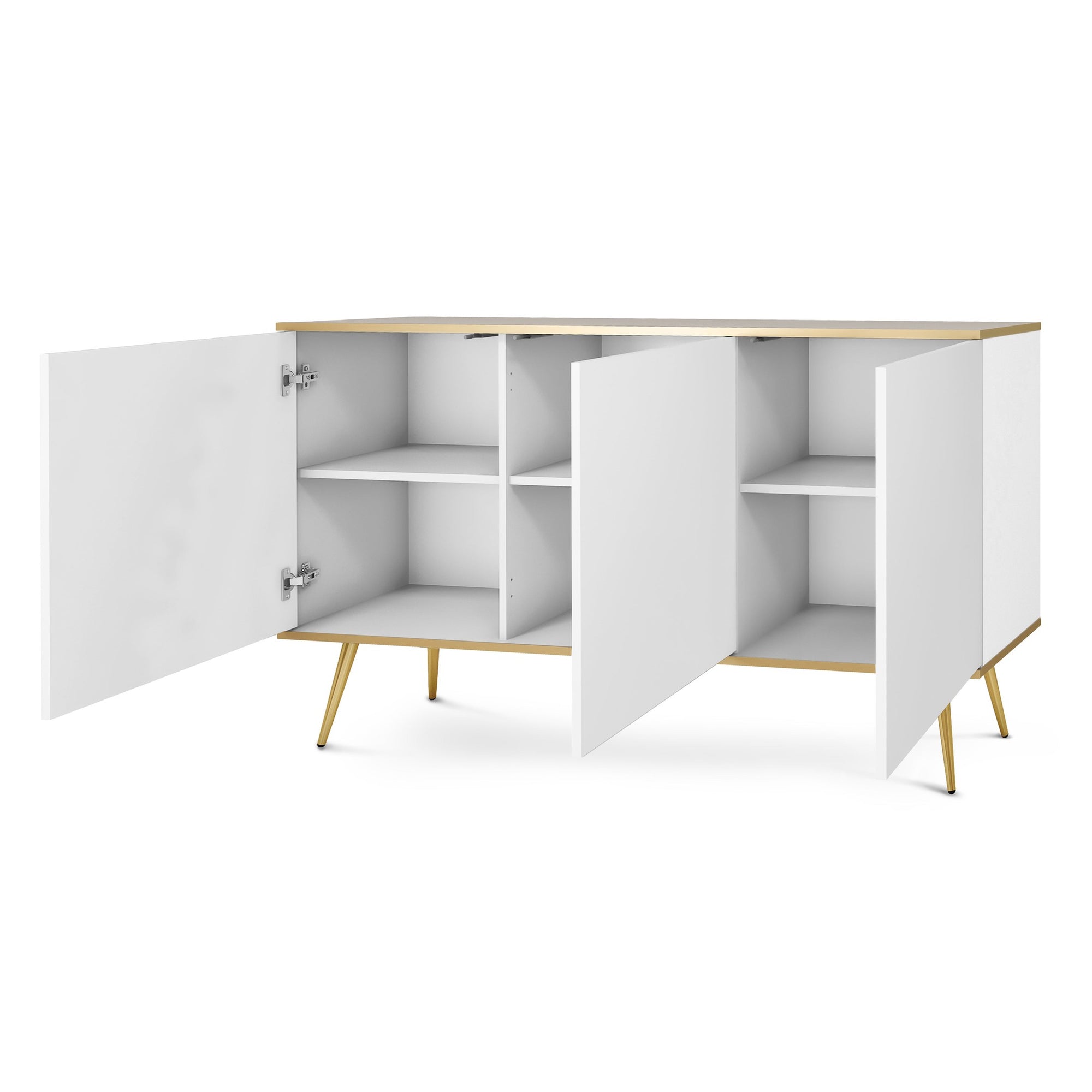 Komoda 160x85 w stylu glamour - szeroka zabudowa, push-to-open, metalowe nogi | Meva