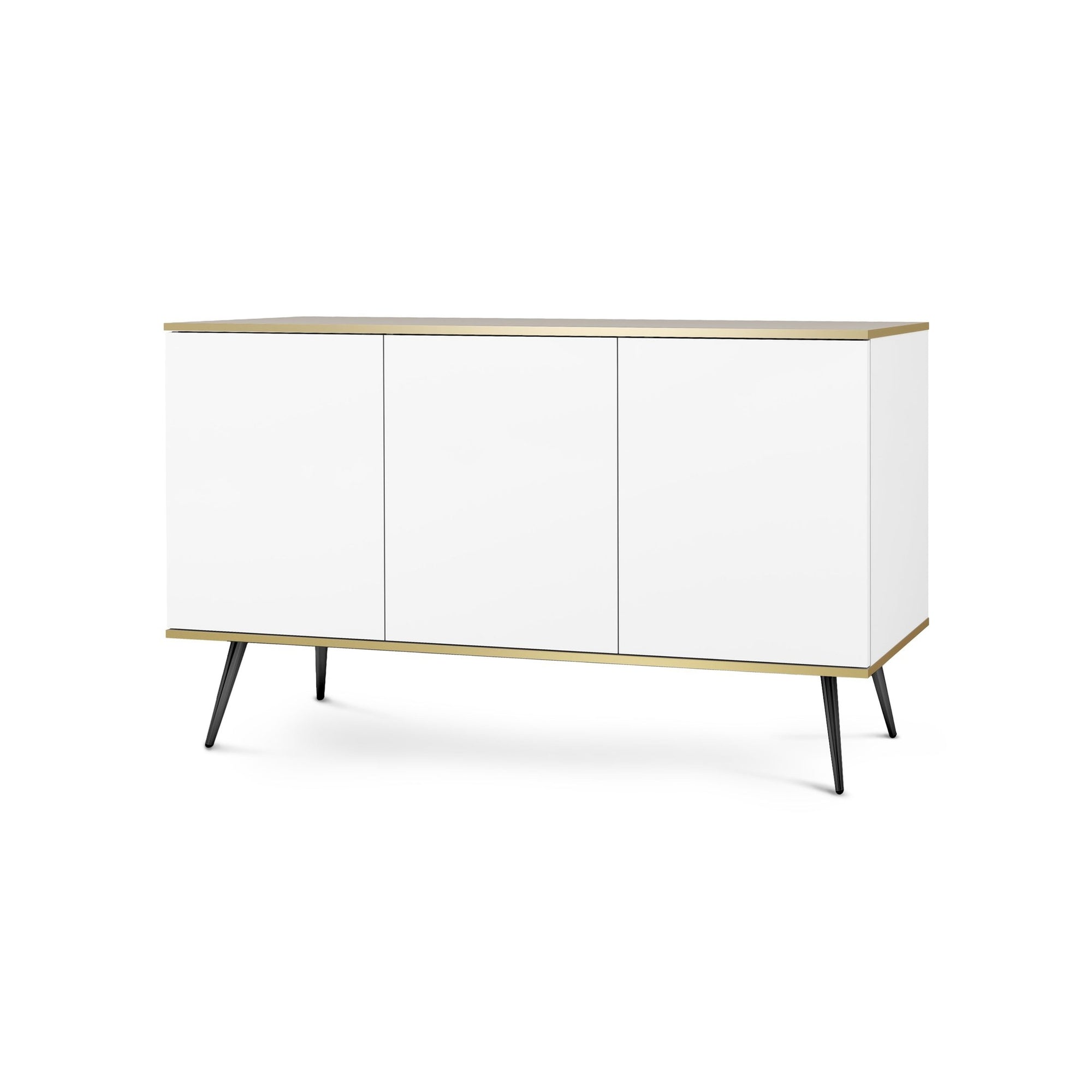 Komoda 160x85 w stylu glamour - szeroka zabudowa, push-to-open, metalowe nogi | Meva Biały Czarny