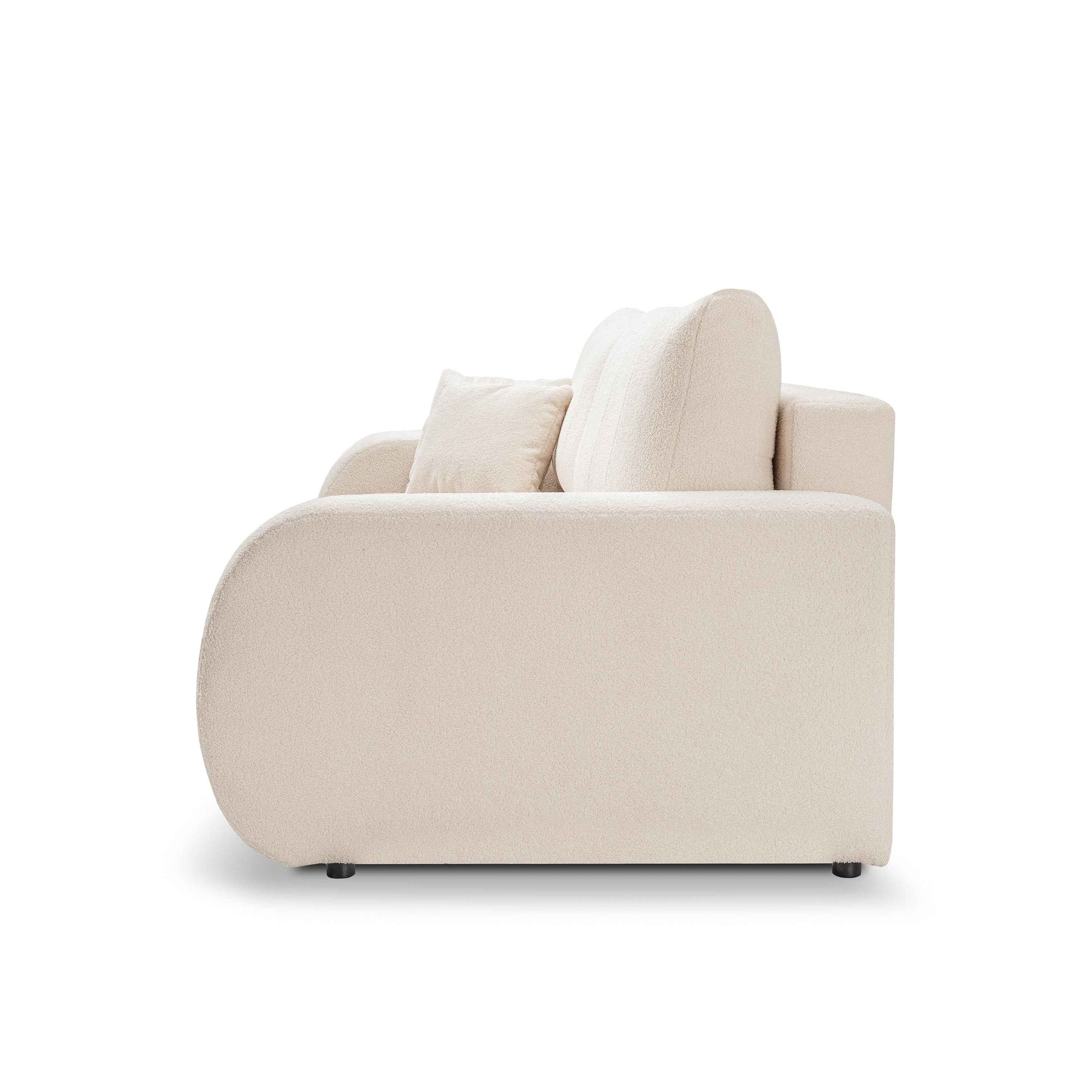 Sofa 3-osobowa z funkcją spania 144x200 w stylu skandynawskim – zaoblona forma, pojemnik, system DL | BALOA