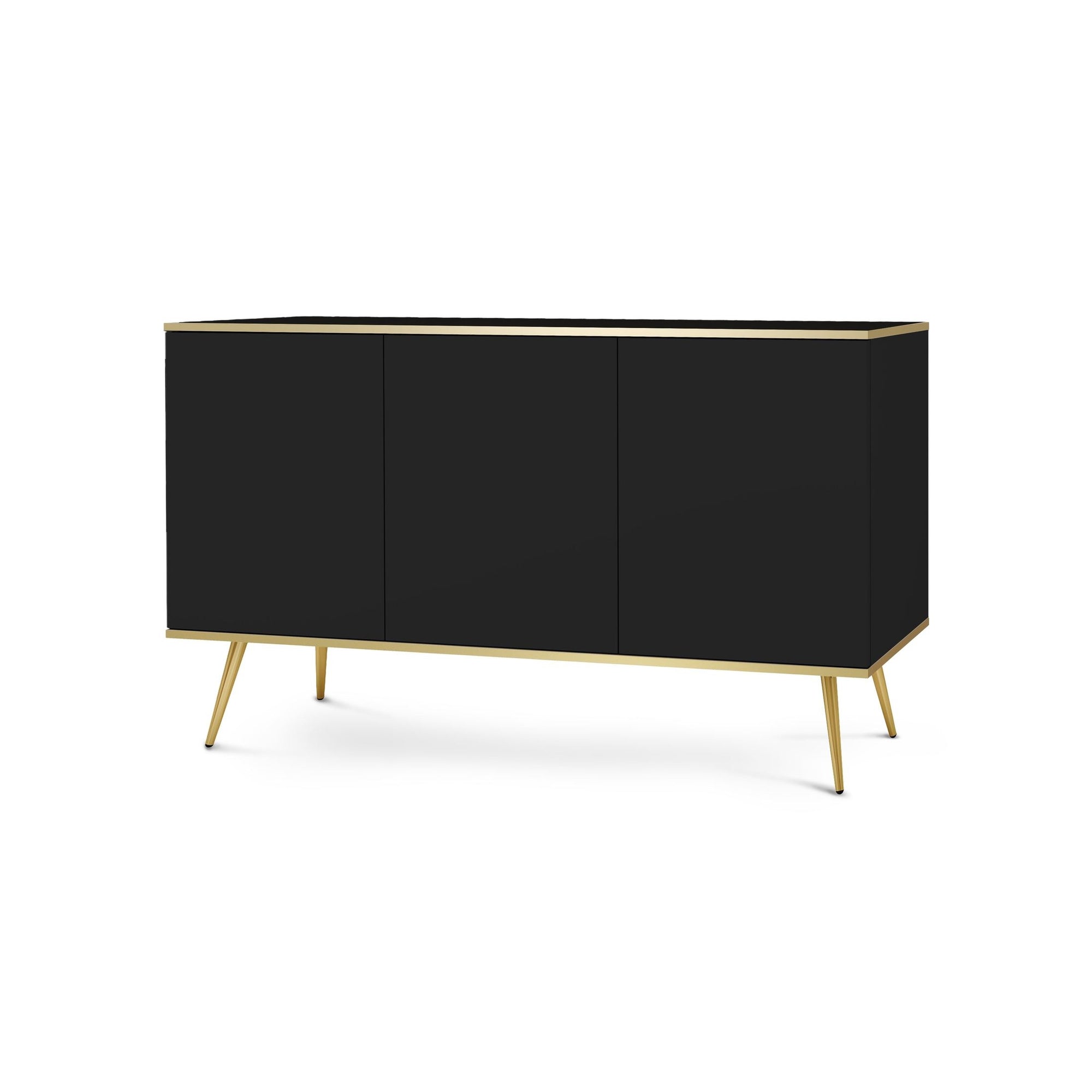 Komoda 160x85 w stylu glamour - szeroka zabudowa, push-to-open, metalowe nogi | Meva Czarny Złota