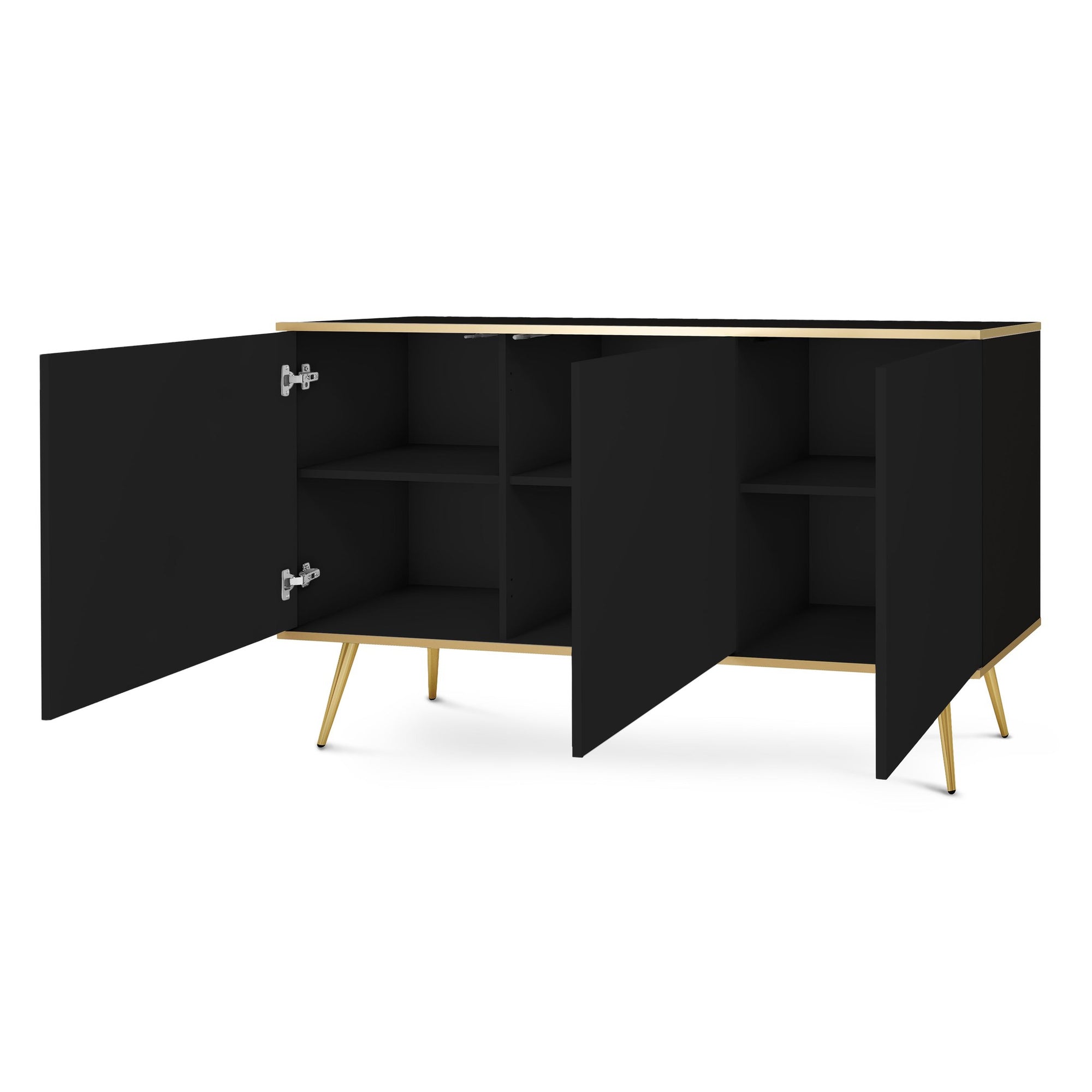 Komoda 160x85 w stylu glamour - szeroka zabudowa, push-to-open, metalowe nogi | Meva
