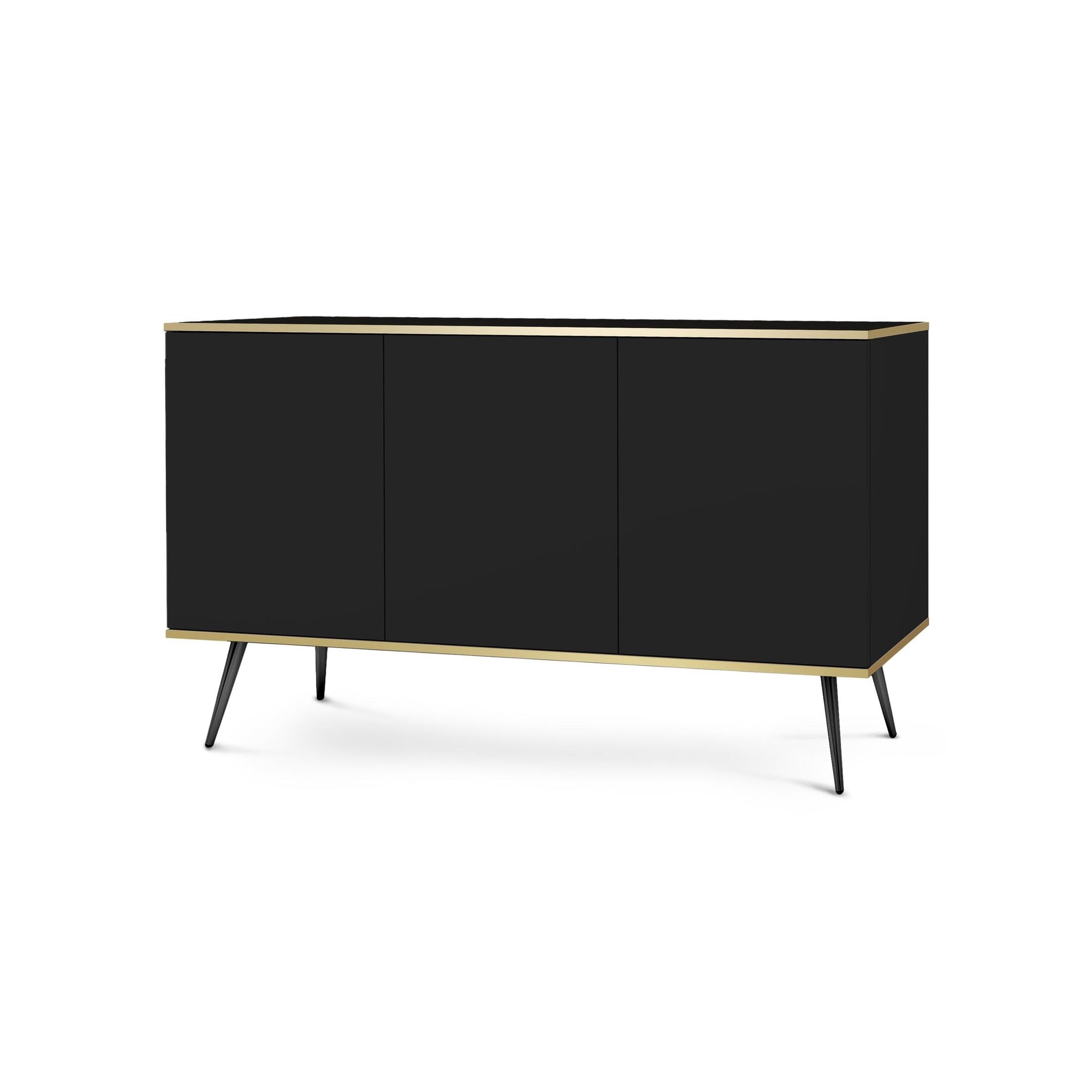 Komoda 160x85 w stylu glamour - szeroka zabudowa, push-to-open, metalowe nogi | Meva Czarny Czarny