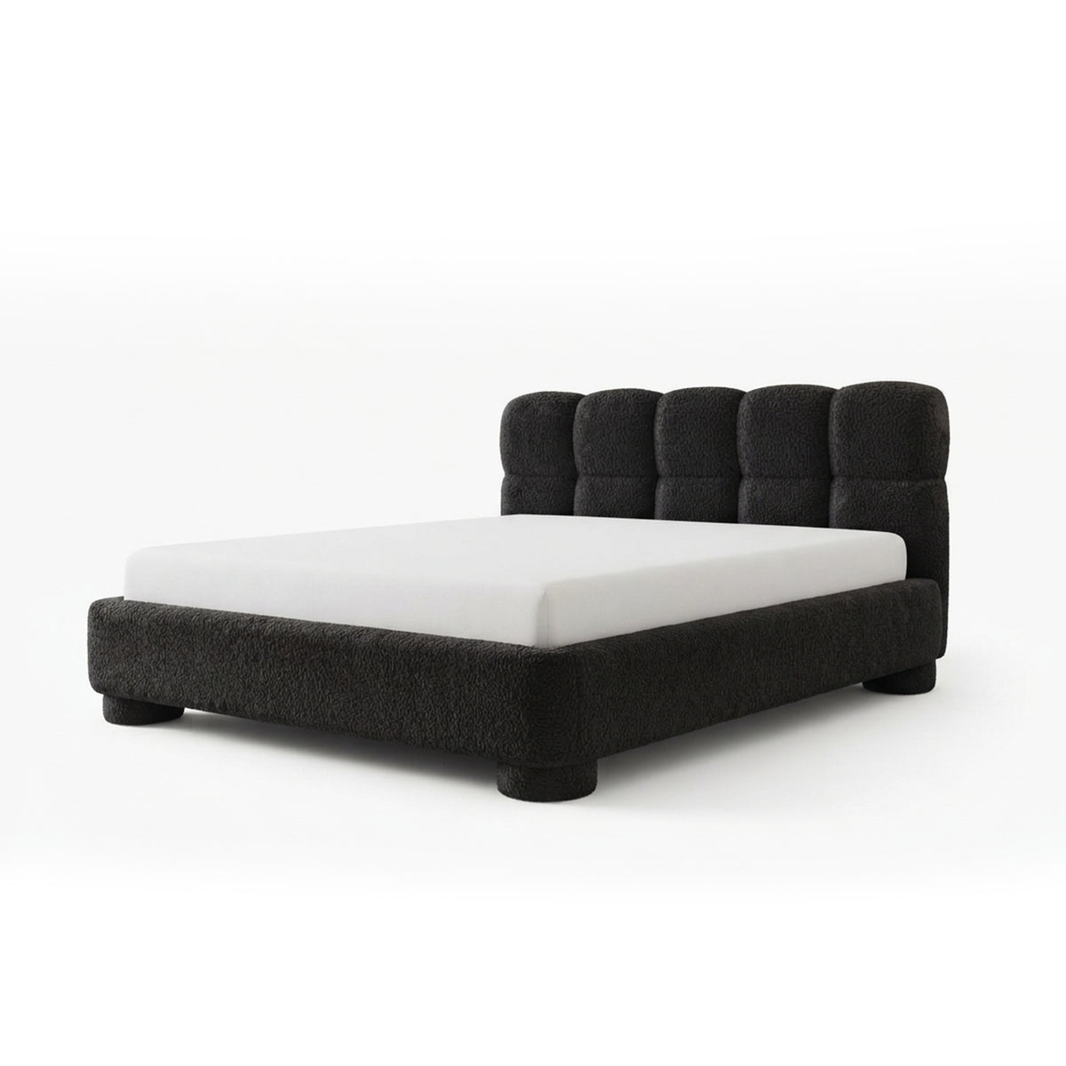 Łóżko tapicerowane Lattro 120x200–200x200 z pojemnikiem w stylu modern organic, tkanina Coral – kolor Wulkaniczna Czerń (CORAL 60) | Pillovely