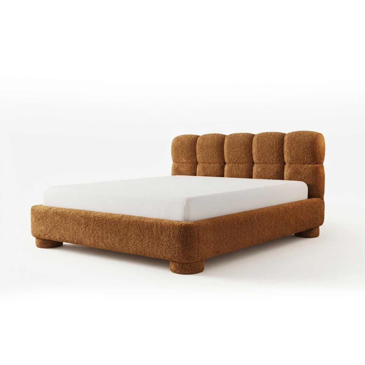 Łóżko tapicerowane Lattro 120x200–200x200 z pojemnikiem w stylu modern organic, tkanina Coral – kolor Karmelowy Brąz (CORAL 35) | Pillovely