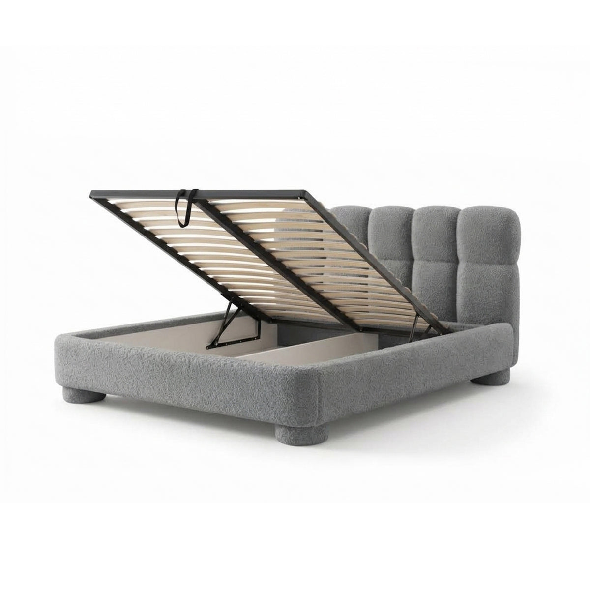 Łóżko tapicerowane Lattro 120x200–200x200 z pojemnikiem w stylu modern organic, tkanina Coral – z otwartym pojemnikiem | Pillovely