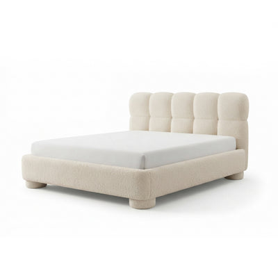 Łóżko tapicerowane Lattro 120x200–200x200 z pojemnikiem w stylu modern organic, tkanina Coral – kolor Lniany Beż (CORAL 15) | Pillovely