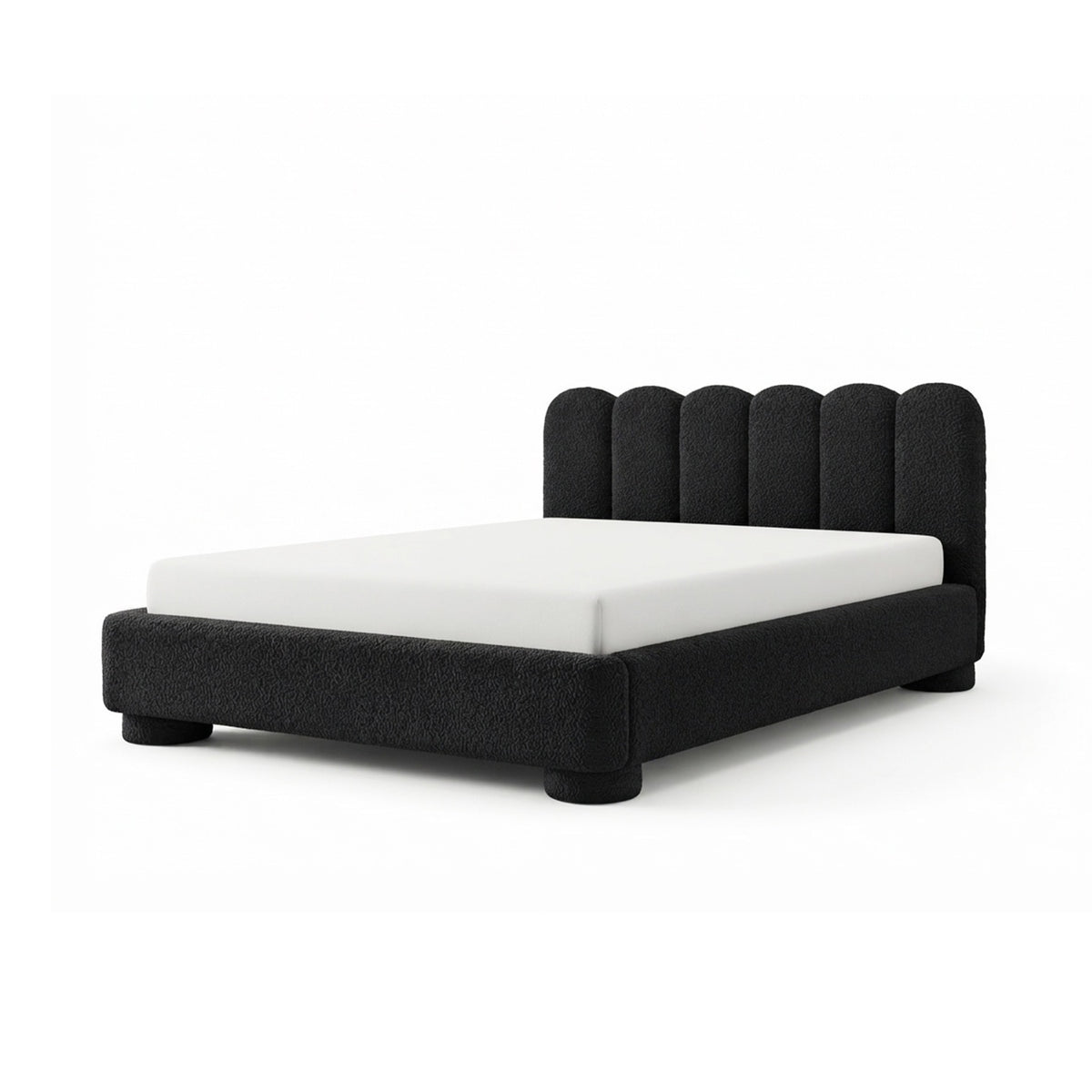 Łóżko tapicerowane Lattri 120x200–200x200 z pojemnikiem w stylu modern organic, tkanina Coral – kolor Wulkaniczna Czerń (CORAL 60) | Pillovely