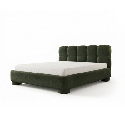 Łóżko tapicerowane Lattro 120x200–200x200 z pojemnikiem w stylu modern organic, tkanina Coral – kolor Leśny Mrok (CORAL 20) | Pillovely