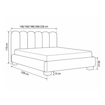 Łóżko tapicerowane Lattri 120x200–200x200 z pojemnikiem w stylu modern organic, tkanina Coral – rysunek wymiarowy | Pillovely