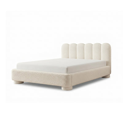 Łóżko tapicerowane Lattri 120x200–200x200 z pojemnikiem w stylu modern organic, tkanina Coral – kolor Lniany Beż (CORAL 15) | Pillovely
