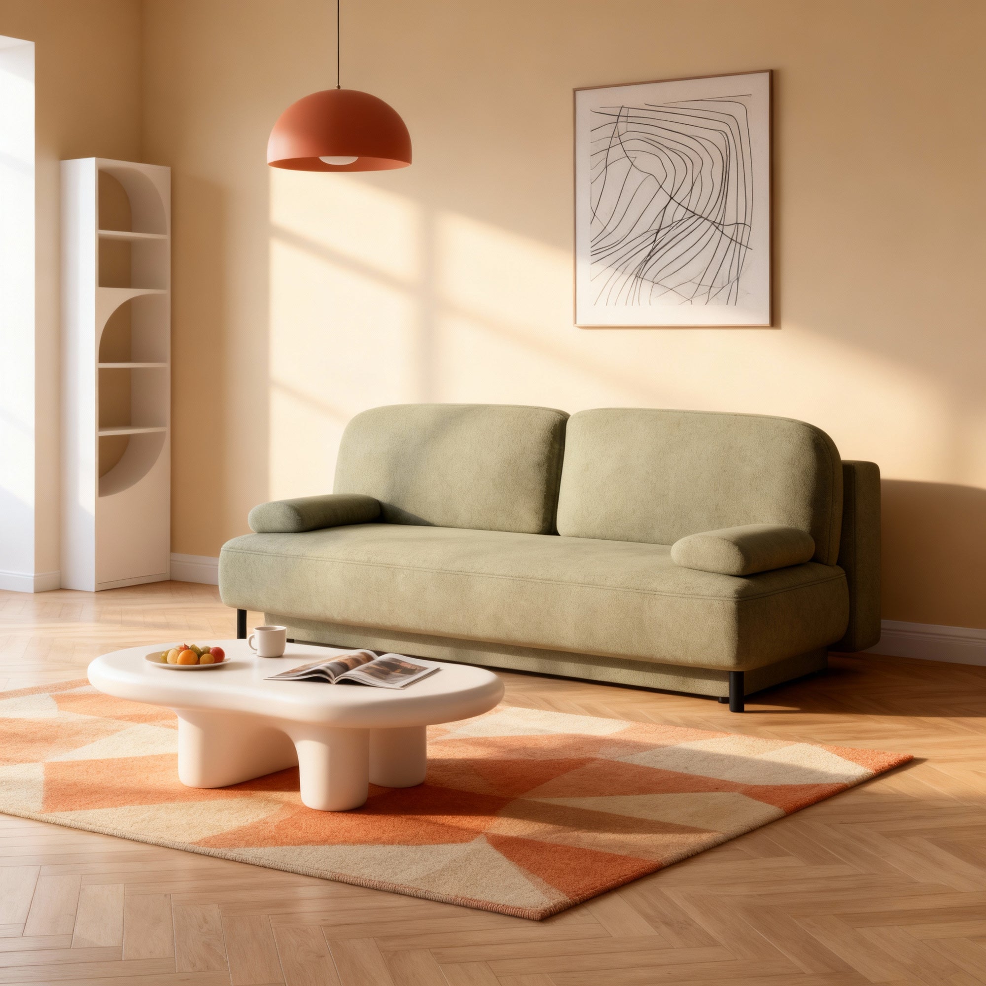 Sofa 2-osobowa z funkcją spania 140x200 z pojemnikiem w stylu nowoczesnym – mechanizm DL, sprężyny bonellowe | Tola