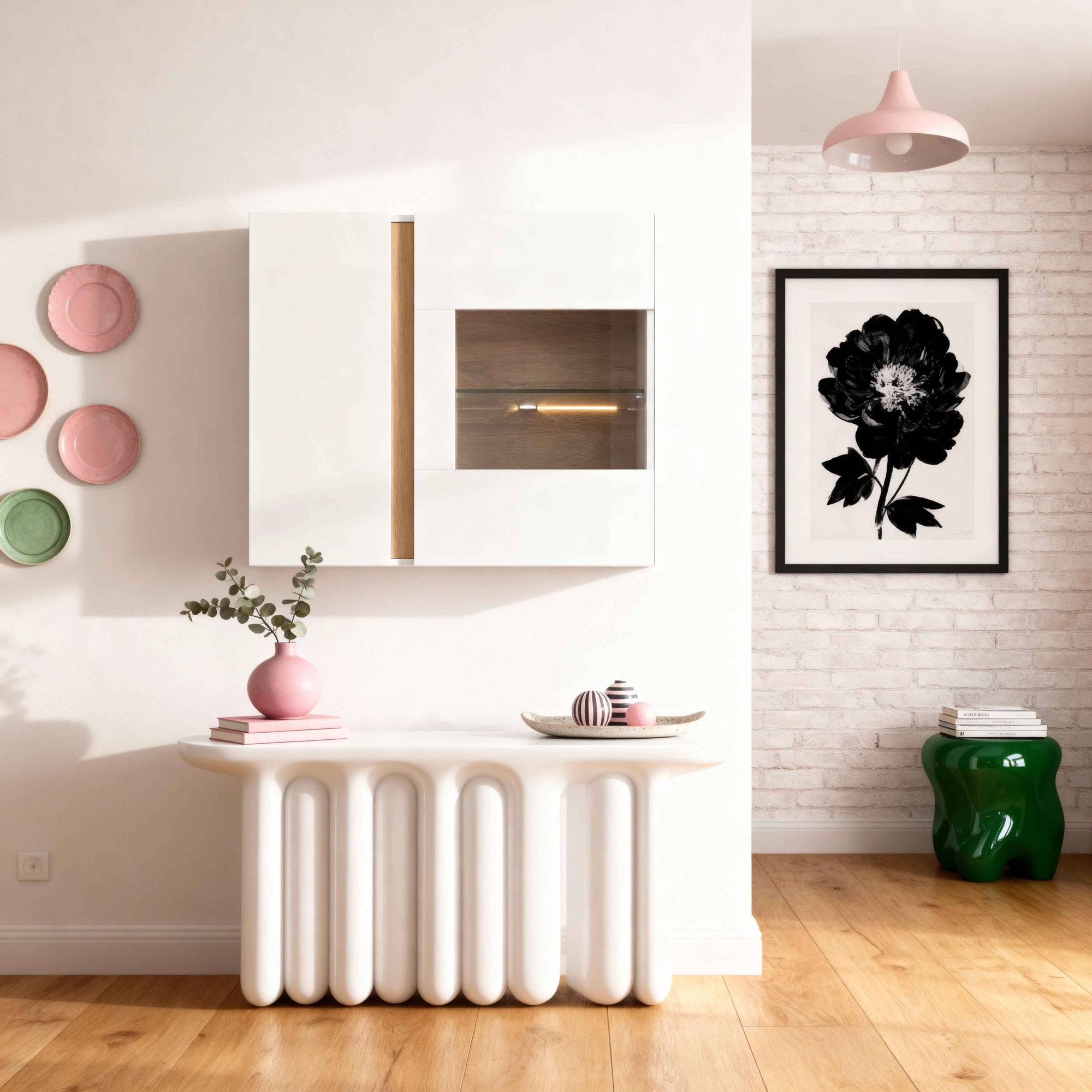 Witryna wisząca przeszklona 97x83 cm w stylu minimalistycznym – szkło hartowane, cichy domyk | Armelia