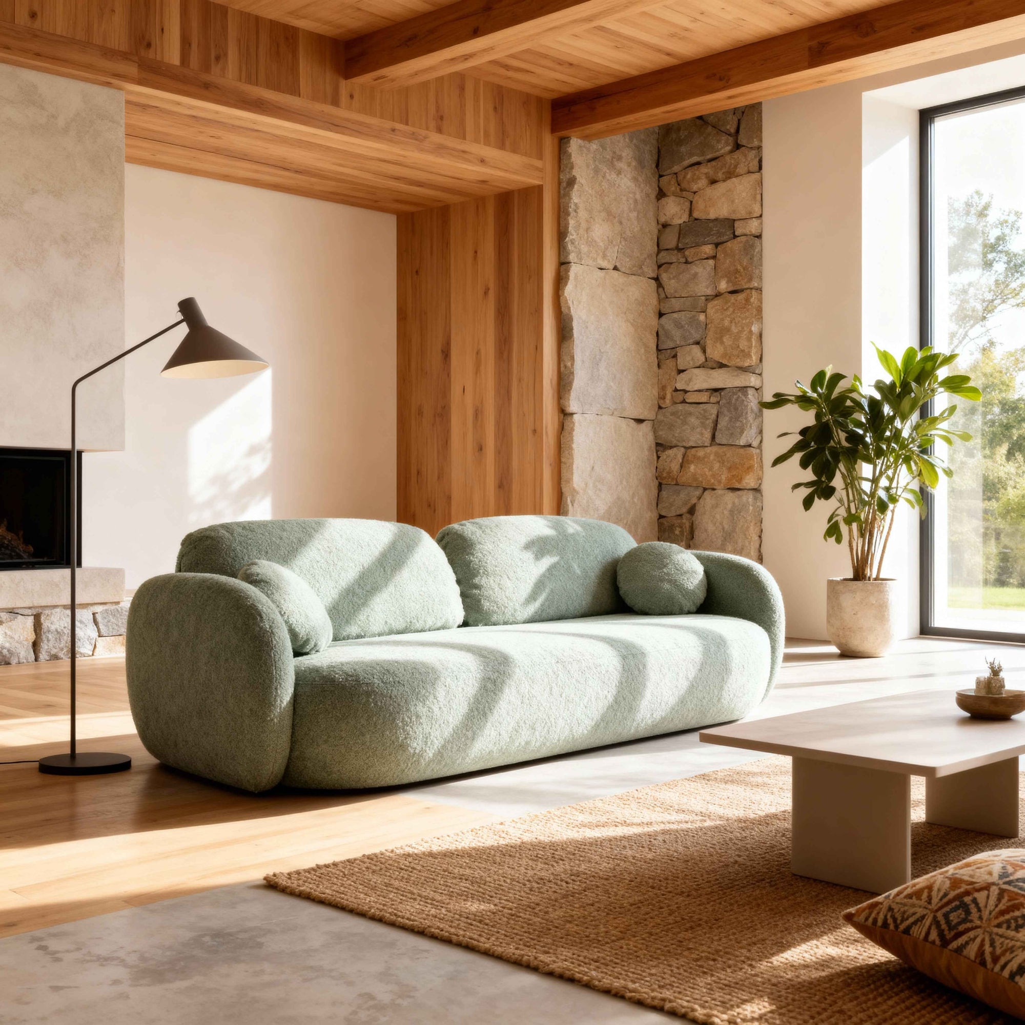 Sofa z funkcją spania 142x200 w stylu nowoczesnym – Abriamo, zaoblona forma, pojemnik | OLEMO