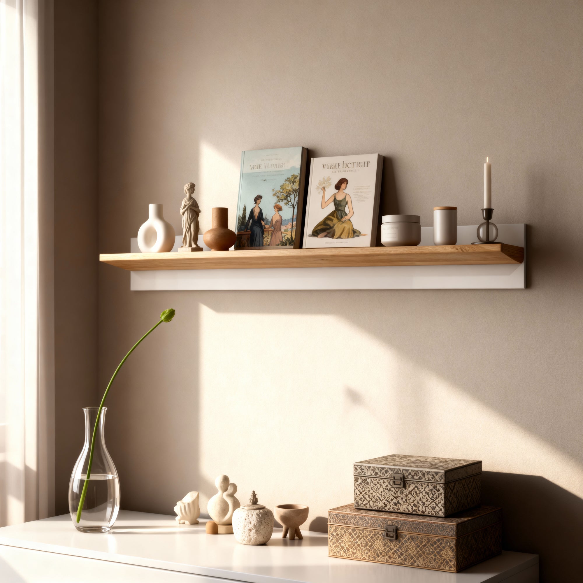 Półka ścienna do salonu i sypialni 138x20 cm w stylu nowoczesnym – wisząca, minimalistyczna | Armelia