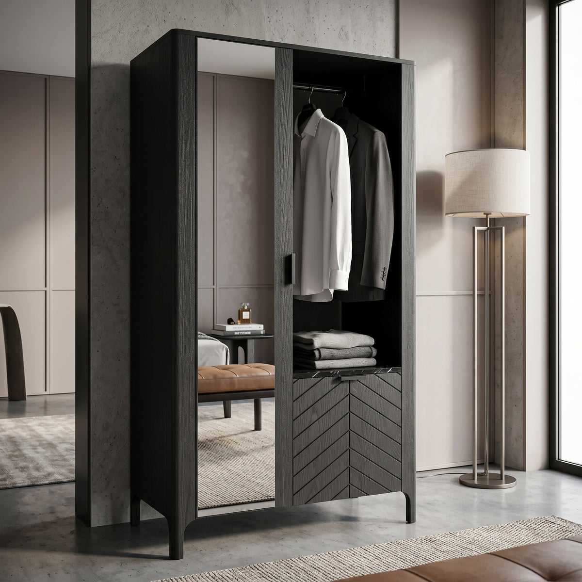 Garderoba EKLIPSO 105x197 z lustrem w stylu nowoczesnym, kolor Czarny – w aranżacji wnętrza | Pillovely