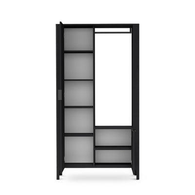 Garderoba EKLIPSO 105x197 z lustrem w stylu nowoczesnym, kolor Czarny – wnętrze po otwarciu | Pillovely
