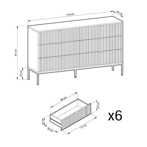 Komoda szufladami 154x91 w stylu glamour - cichy domyk, wysokie nóżki | Roza