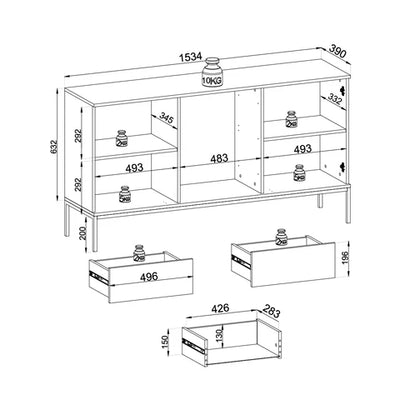 Komoda z szufladami i drzwiami 154x83 w stylu loft | Lampy