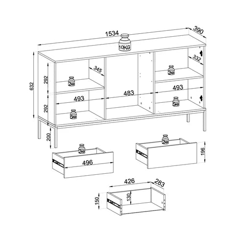 Komoda z szufladami i drzwiami 154x83 w stylu loft | Lampy