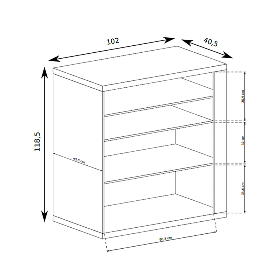 Komoda Korin 102x119 – rysunek wymiarowy z szerokością, wysokością i głębokością