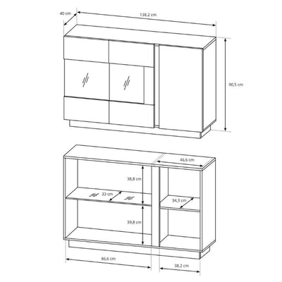 Komoda z witryną 138x91 w stylu nowoczesnym | Armelia