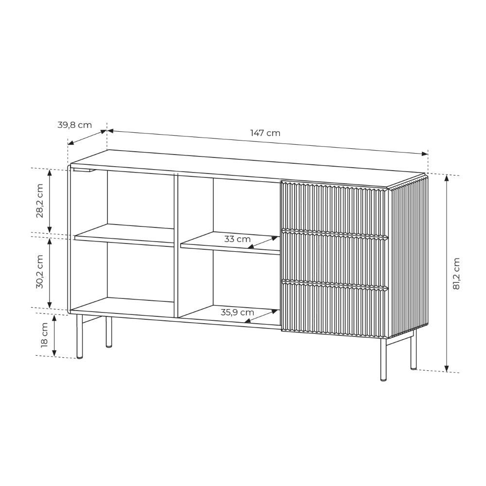 Komoda z drzwiami i szufladami 147x81 w stylu nowoczesnym - kaszmir, push-to-open, ryflowane fronty | MuzZI