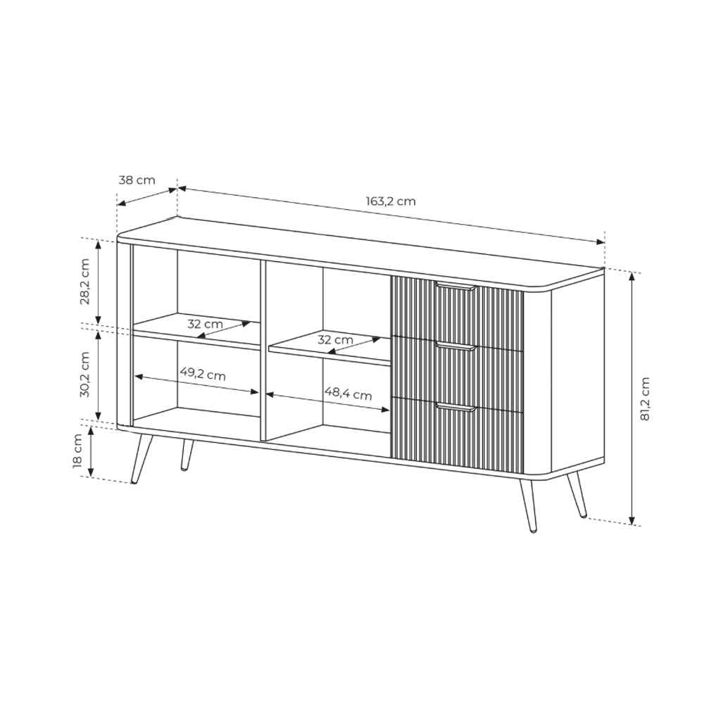 Komoda 163x81 z szufladami i drzwiami w stylu eleganckim - zaoblone krawędzie, pełen wysuw, metalowe nogi | Laanti