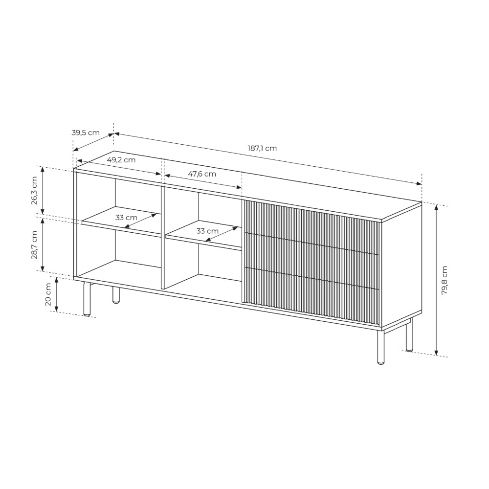Komoda 2-drzwiowa z 3 szufladami 187x80 w stylu japandi | Viola