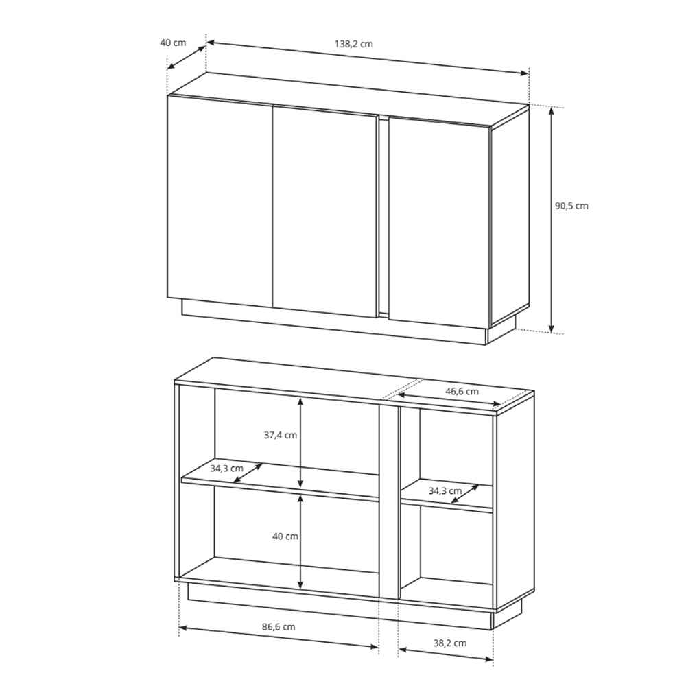 Komoda z drzwiami 138x91 w stylu nowoczesnym - wysoki połysk, push-to-open, cichy domyk | Armelia