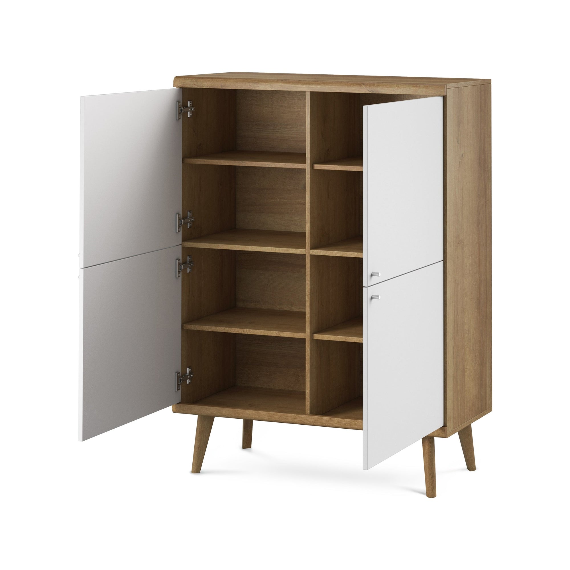 Komoda 107x134 w stylu skandynawskim - drewniane skośne nogi, metalowe gałki, cichy domyk | Lato