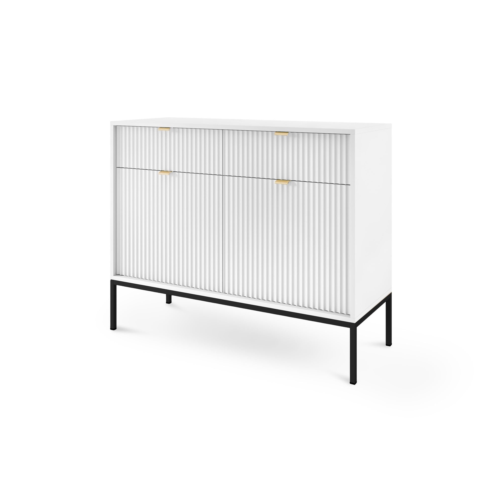 Komoda 104x83 w stylu nowoczesnym - ryflowane fronty MDF, metalowe nogi, aluminiowe uchwyty | Roza Biały Czarny