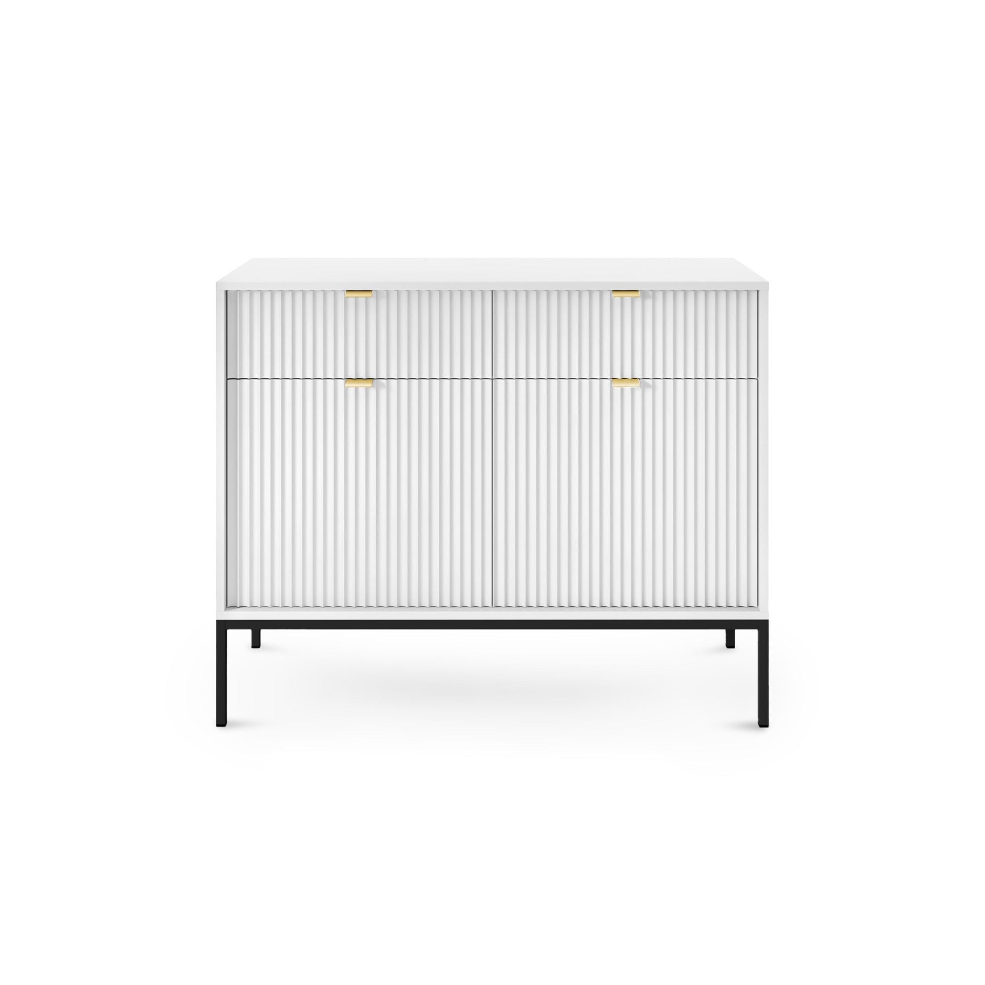 Komoda 104x83 w stylu nowoczesnym - ryflowane fronty MDF, metalowe nogi, aluminiowe uchwyty | Roza