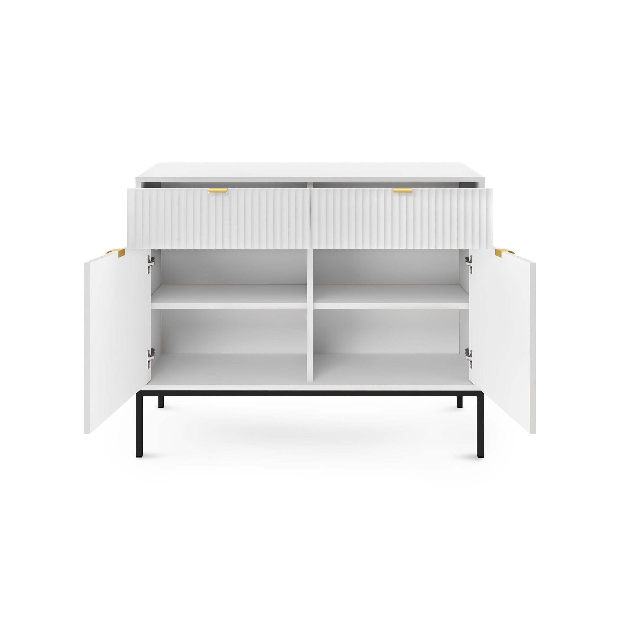 Komoda 104x83 w stylu nowoczesnym - ryflowane fronty MDF, metalowe nogi, aluminiowe uchwyty | Roza