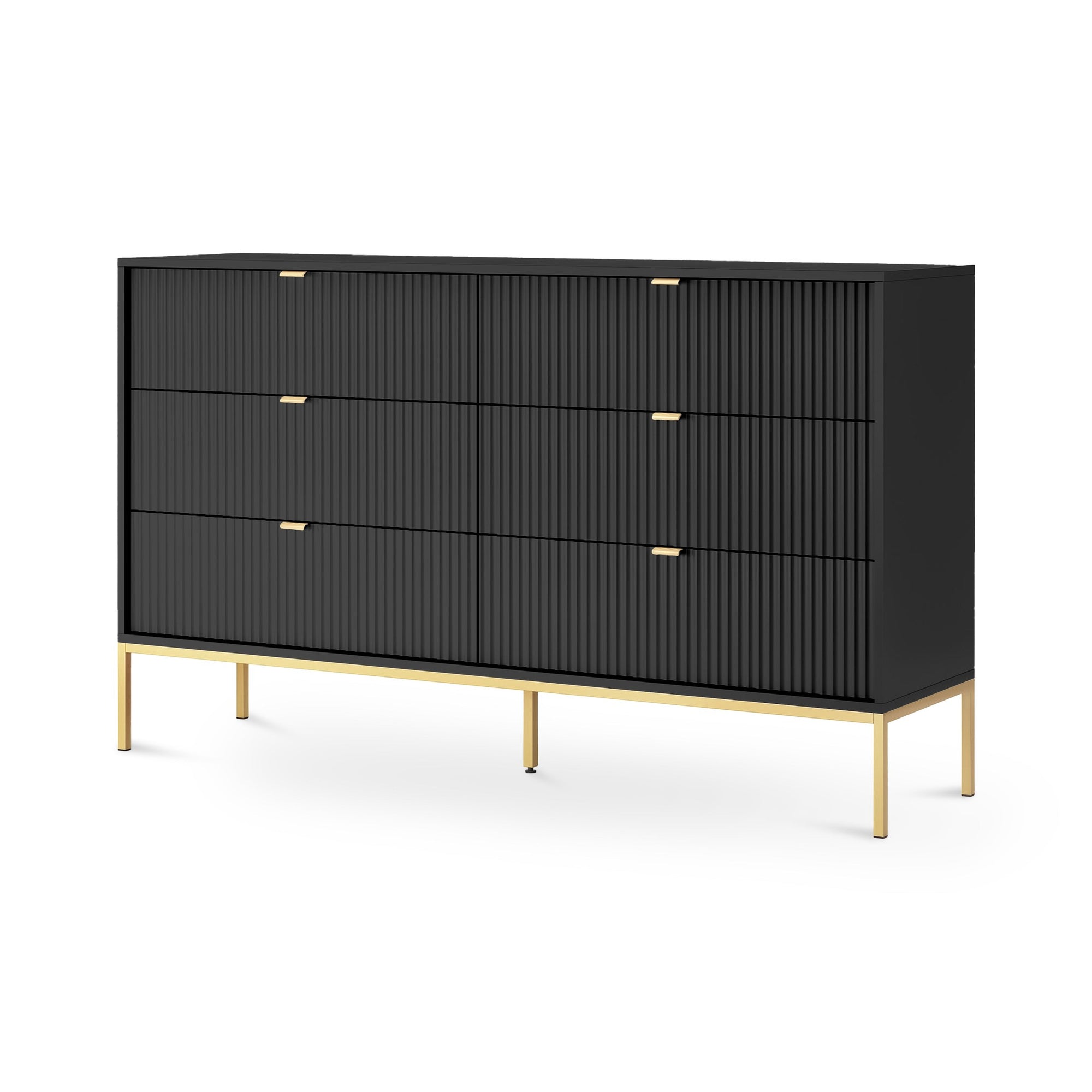 Komoda szufladami 154x91 w stylu glamour - cichy domyk, wysokie nóżki | Roza Czarny Złota
