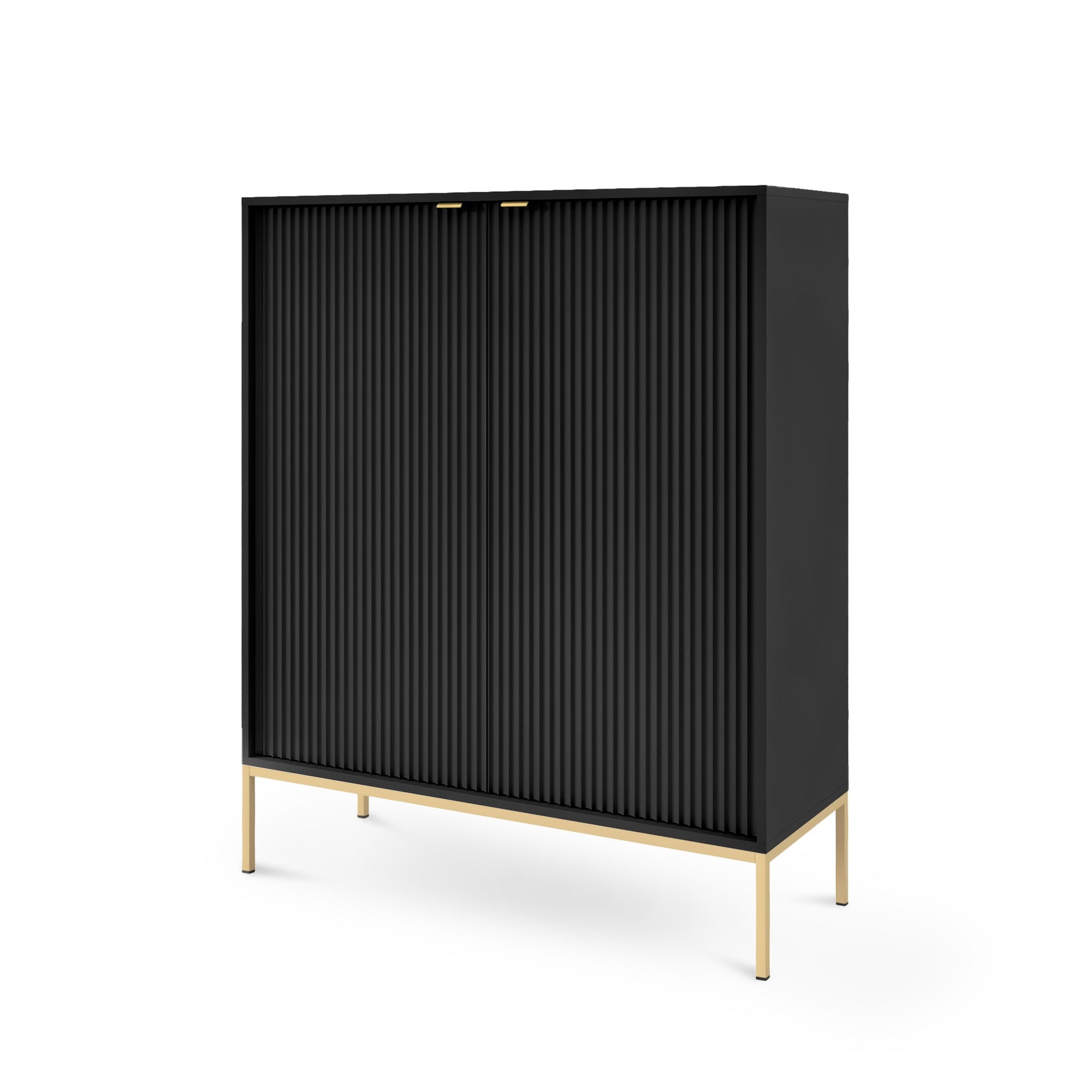 Komoda 104x125 w stylu nowoczesnym - ryflowane fronty MDF, metalowe nogi, cichy domyk | Roza Czarny Złota