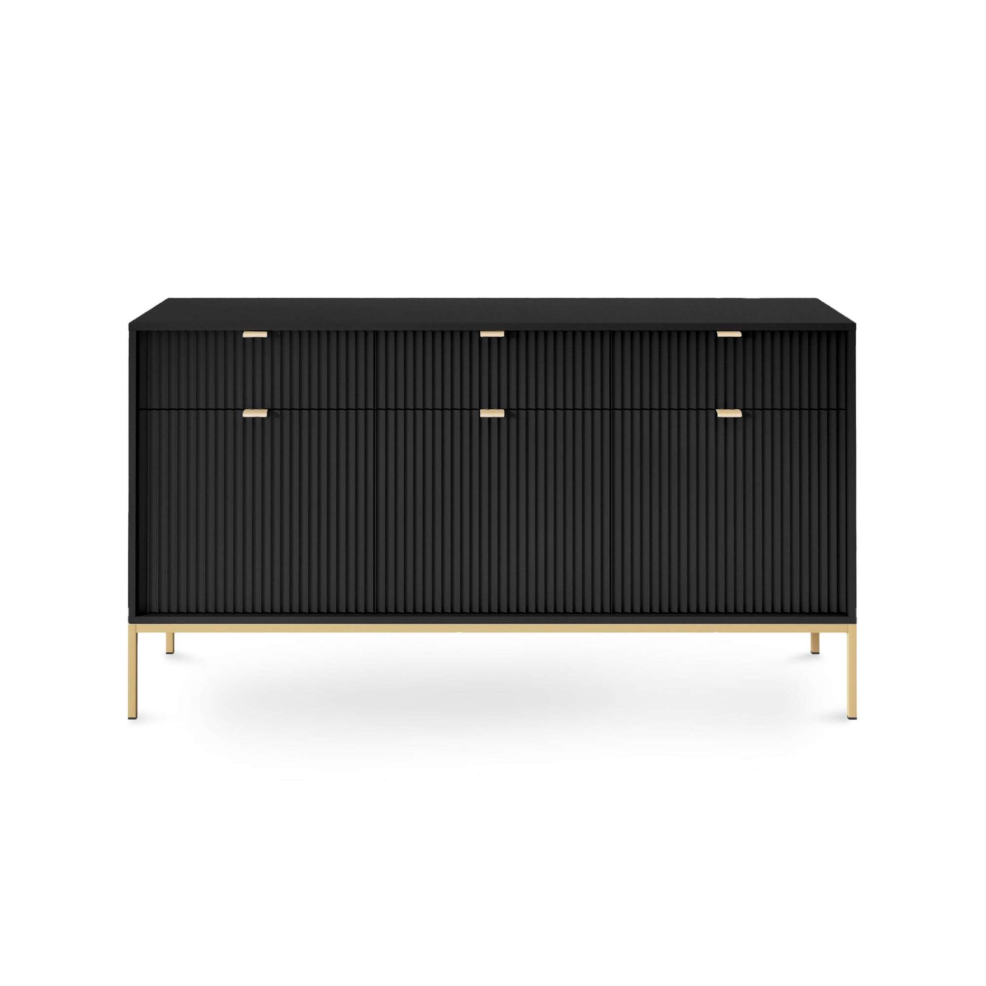 Komoda 154x83 w stylu glamour - ryflowane fronty, metalowe nogi, aluminiowe uchwyty | Roza