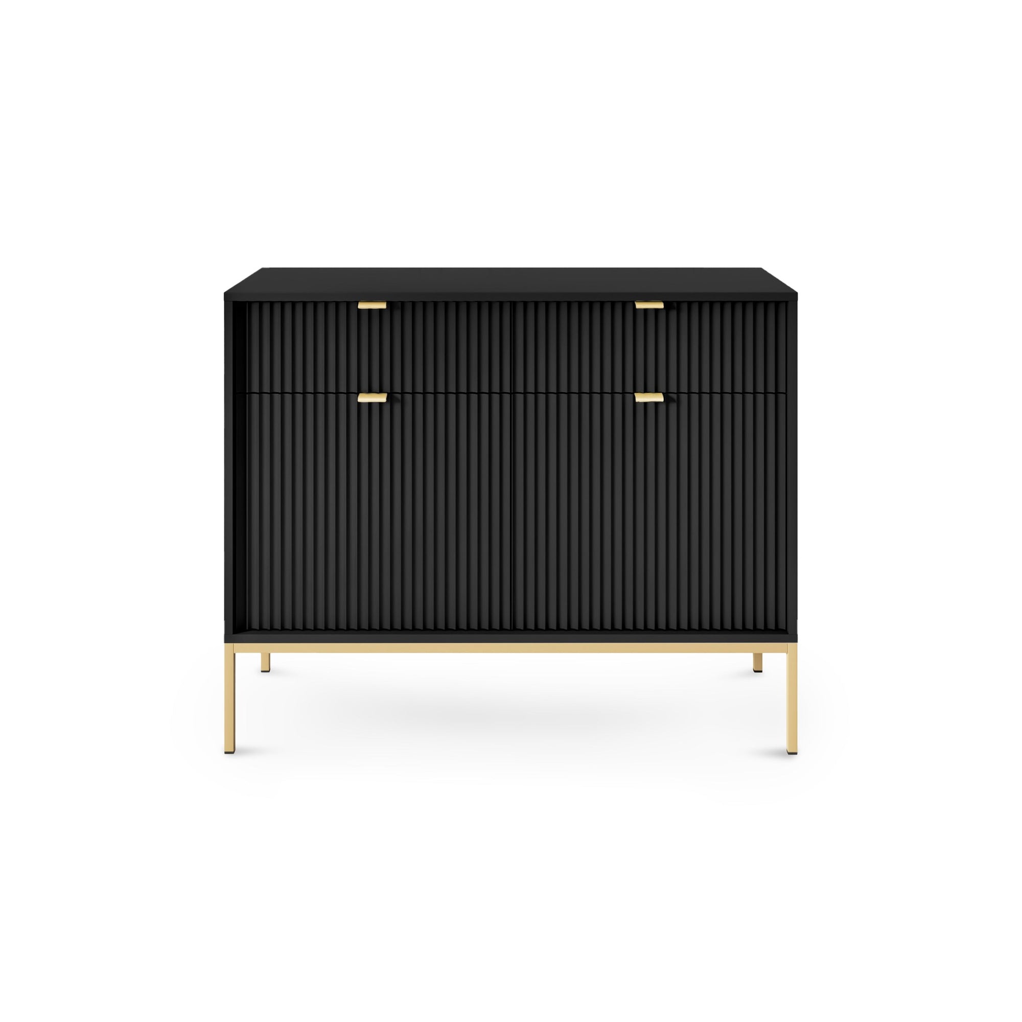 Komoda 104x83 w stylu nowoczesnym - ryflowane fronty MDF, metalowe nogi, aluminiowe uchwyty | Roza