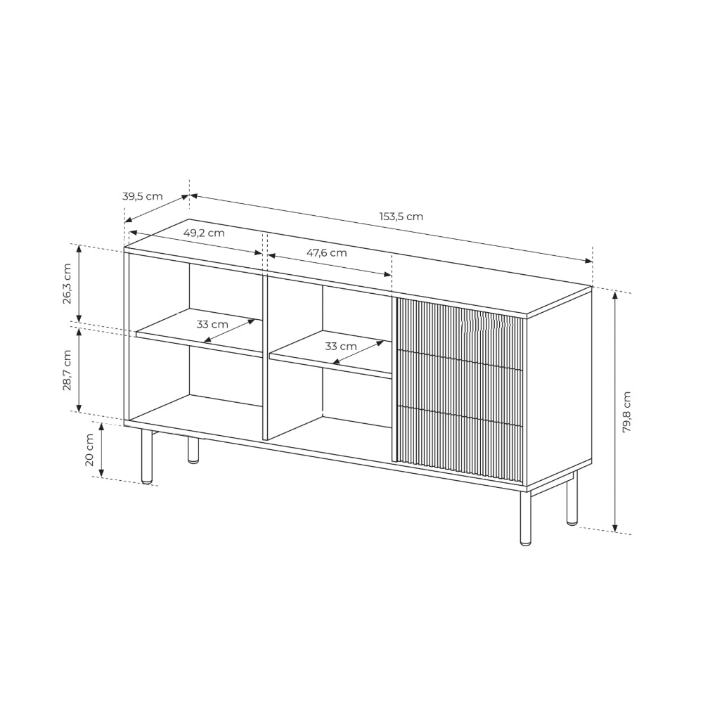 Komoda 2-drzwiowa 154x80 z 3 szufladami w stylu japandi | Viola