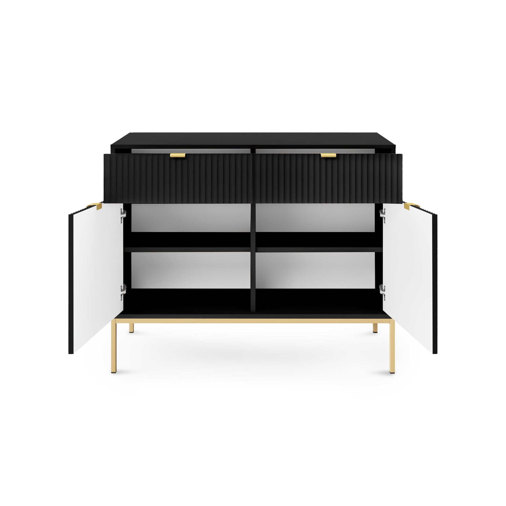 Komoda 104x83 w stylu nowoczesnym - ryflowane fronty MDF, metalowe nogi, aluminiowe uchwyty | Roza