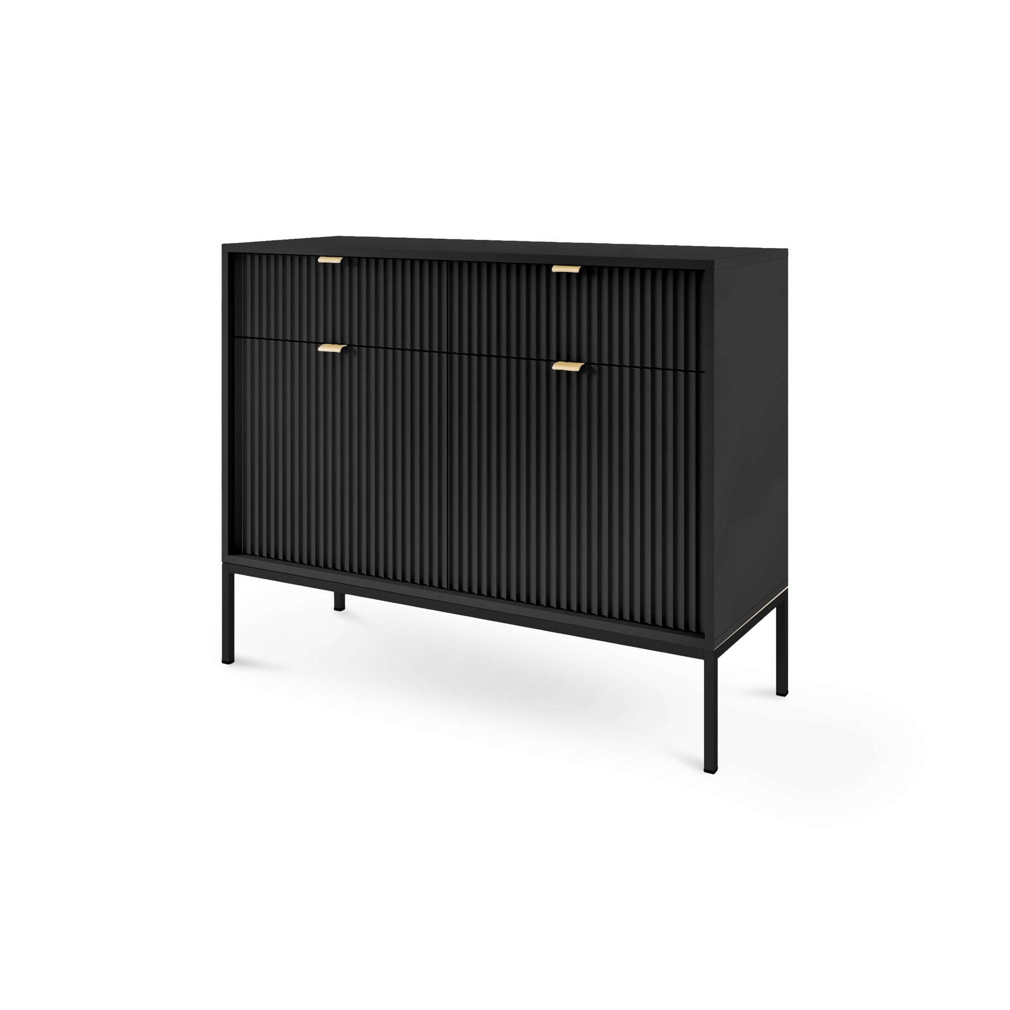 Komoda 104x83 w stylu nowoczesnym - ryflowane fronty MDF, metalowe nogi, aluminiowe uchwyty | Roza Czarny Czarny